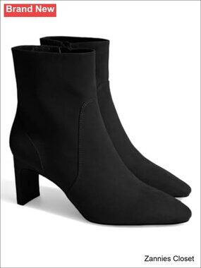 ✨ Coutgo Womens Chunky Low Heel Ankle Boots Faux Suede Pointed Toe Side Zipper